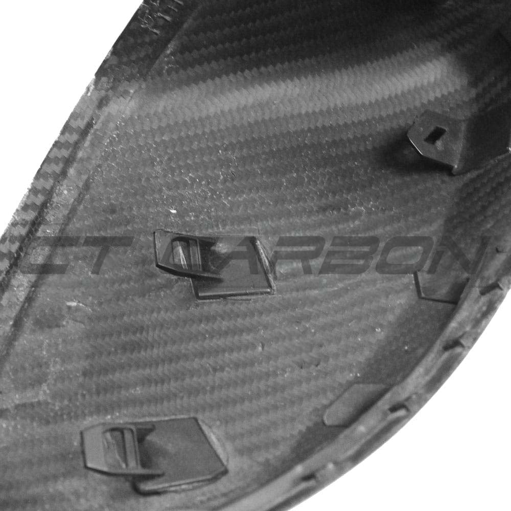 AUDI A3/S3/RS3 8V carbon fiber mirror covers by CT Carbon, without lane assist, showcasing sleek pre-preg carbon fiber finish.