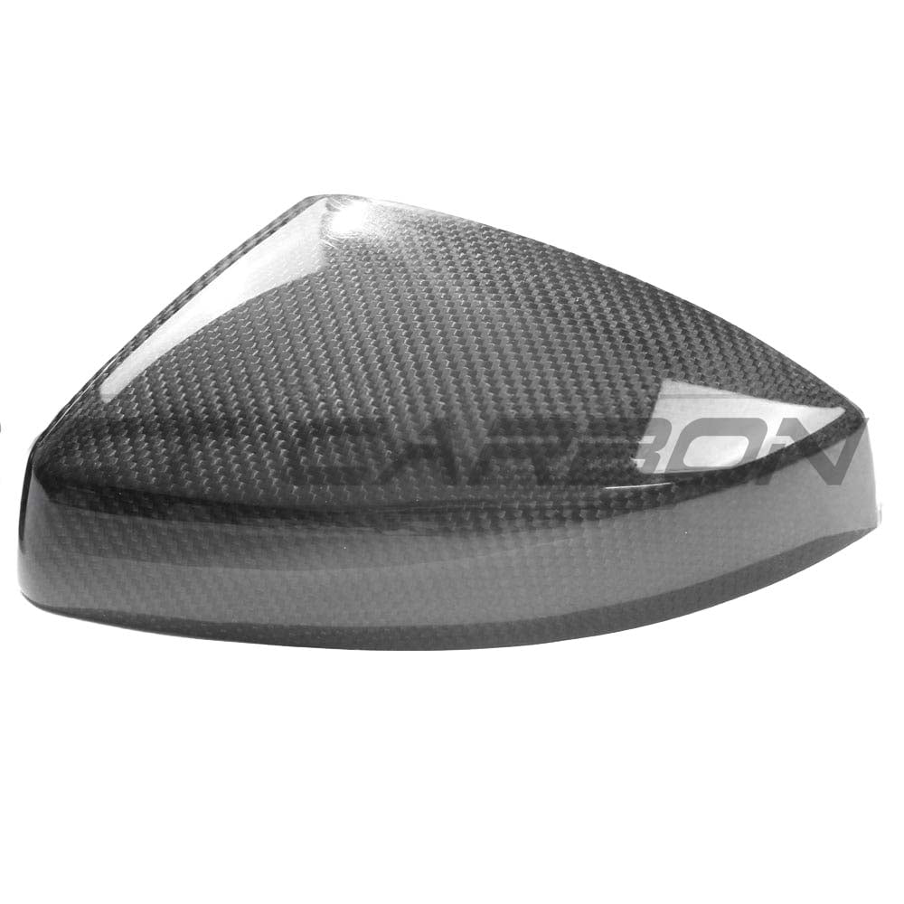 Carbon fiber side mirrors for Audi A3/S3/RS3 8V, CT Carbon accessories, without lane assist, featuring sleek pre-preg carbon finish.