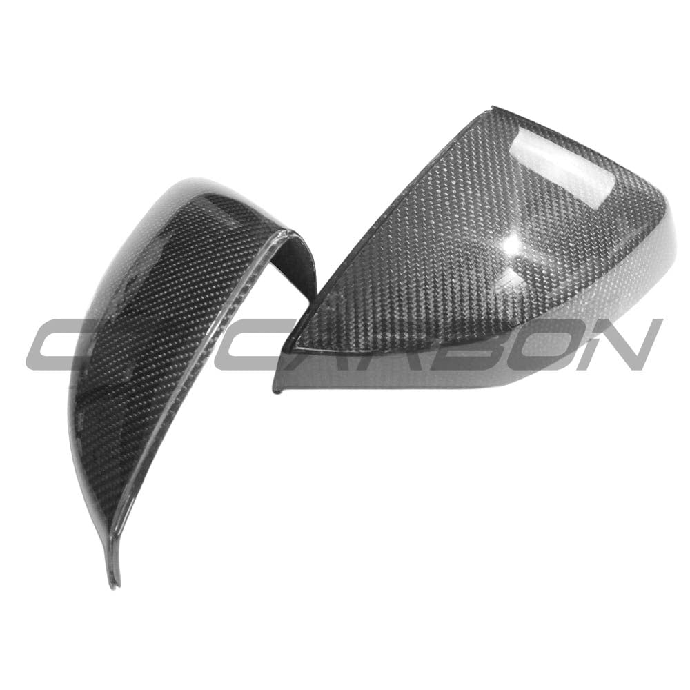 Audi A3/S3/RS3 8V carbon fiber mirror covers by CT Carbon, without lane assist, showing sleek pre-preg carbon fiber finish.