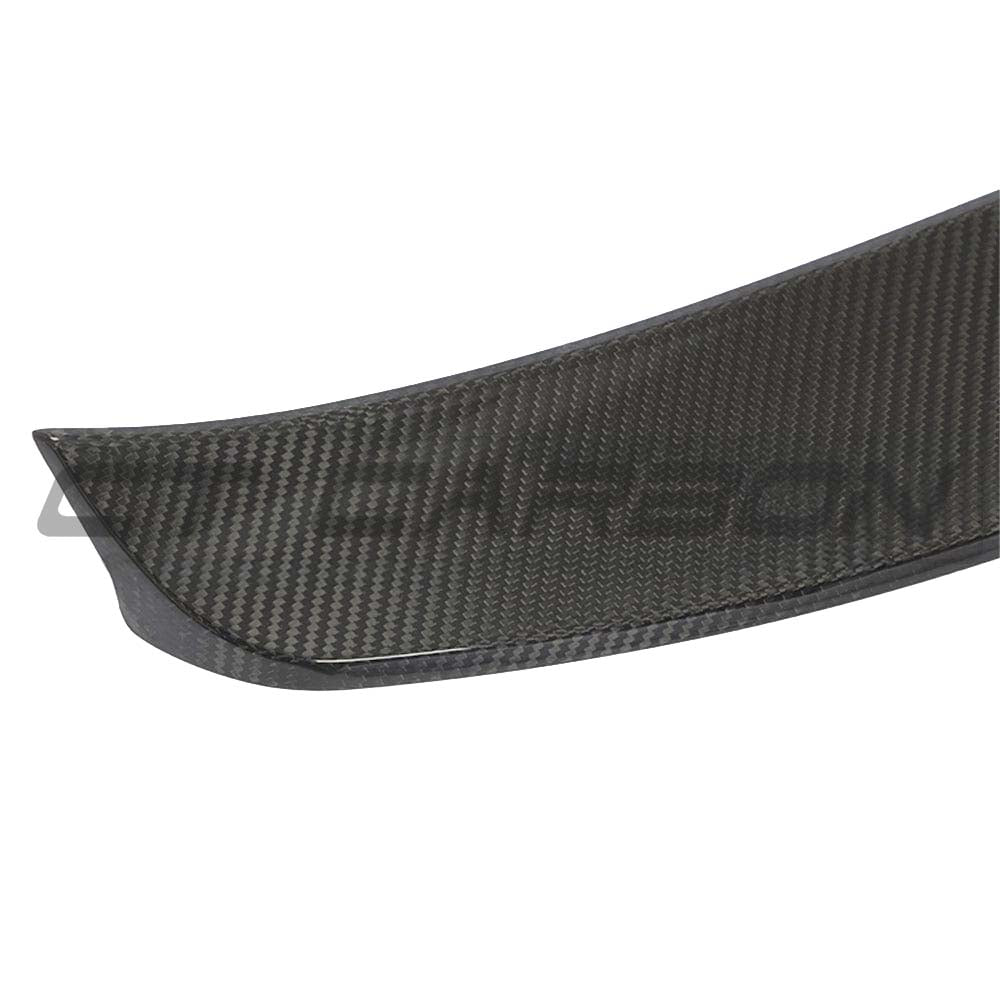 Carbon fiber spoiler for Audi A3/S3/RS3 8Y saloon by CT Design, shown mounted on the car's rear with distinct textured finish.