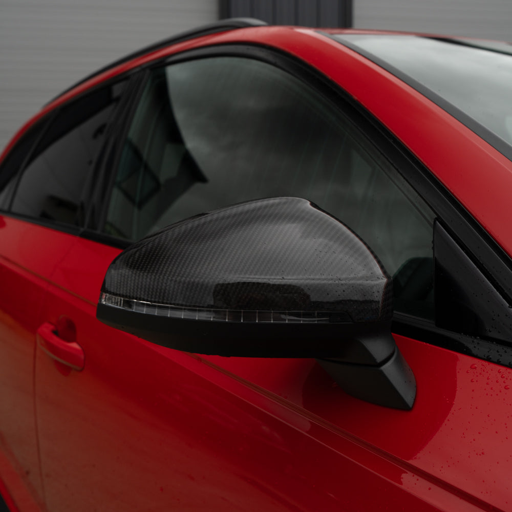 Audi A4/S4/RS4/A5/S5/RS5 B9 2016-2025 carbon fiber mirror accessories with lane assist from CT Carbon, featuring sleek pre-preg design.