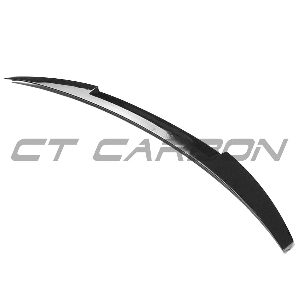 Gloss black spoiler for Audi A5/S5 B9 Sportback by CT Carbon, showcasing the aerodynamic rear spoiler on a sleek vehicle.