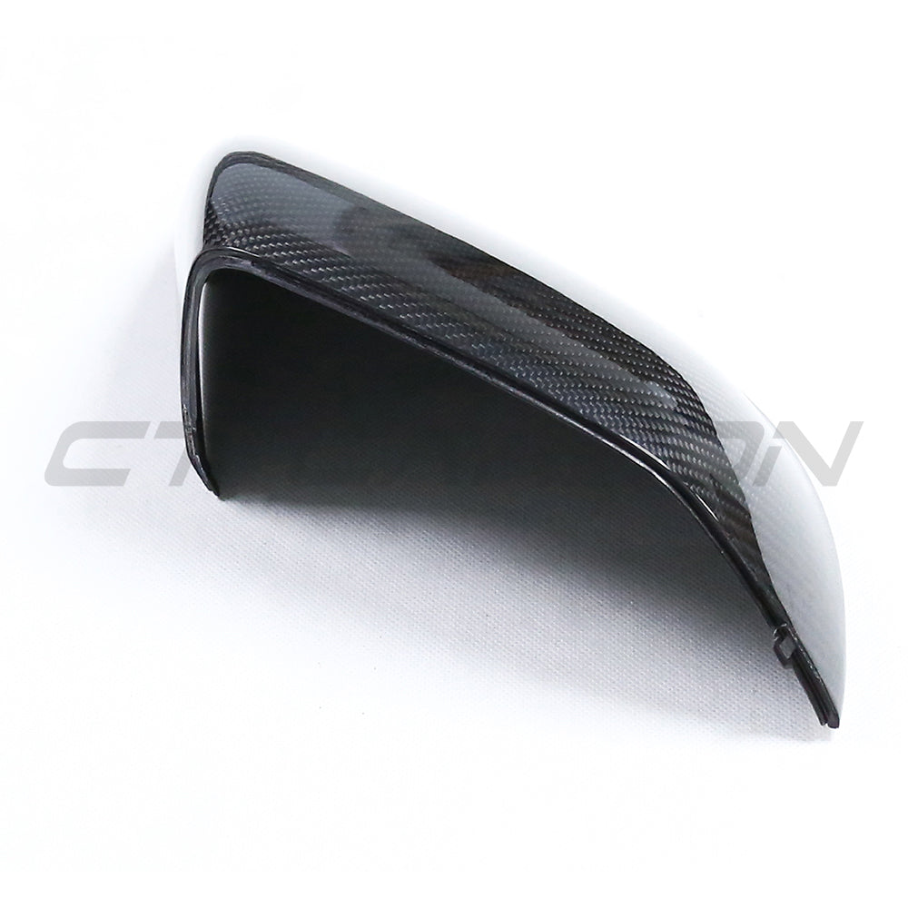 Carbon fibre side mirrors for Audi Q8, SQ8, RSQ8, and Lamborghini Urus by CT Carbon, without lane assist, showing sleek mirror design.