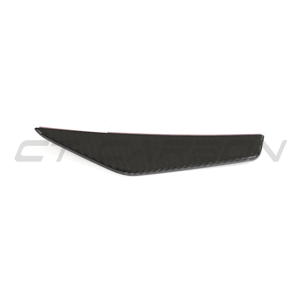 Carbon fibre front canards for Audi R8 V10 Gen 2.5 spoiler, designed by CT Carbon, showing sleek aerodynamic components.