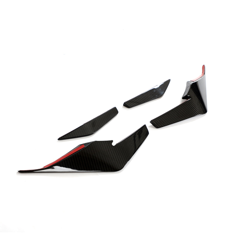CT Carbon Audi R8 V10 Gen 2.5 carbon fiber front canards spoiler, showing sleek aerodynamic design and detailed carbon fiber texture.