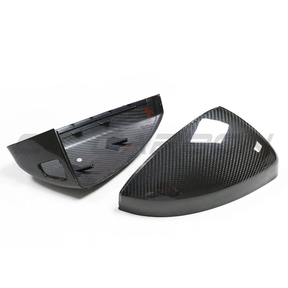 Carbon fibre side mirrors for Audi R8 and TT (2014-2024) with lane assist, featuring sleek design and advanced safety technology.