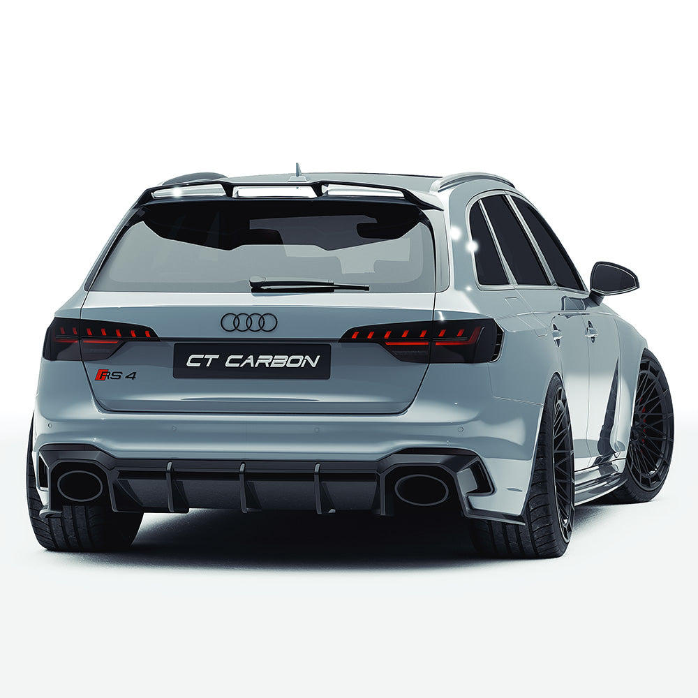 AUDI RS4 B9.5 carbon fibre kit by CT Carbon, featuring sleek carbon fibre components for enhanced sporty look and performance.