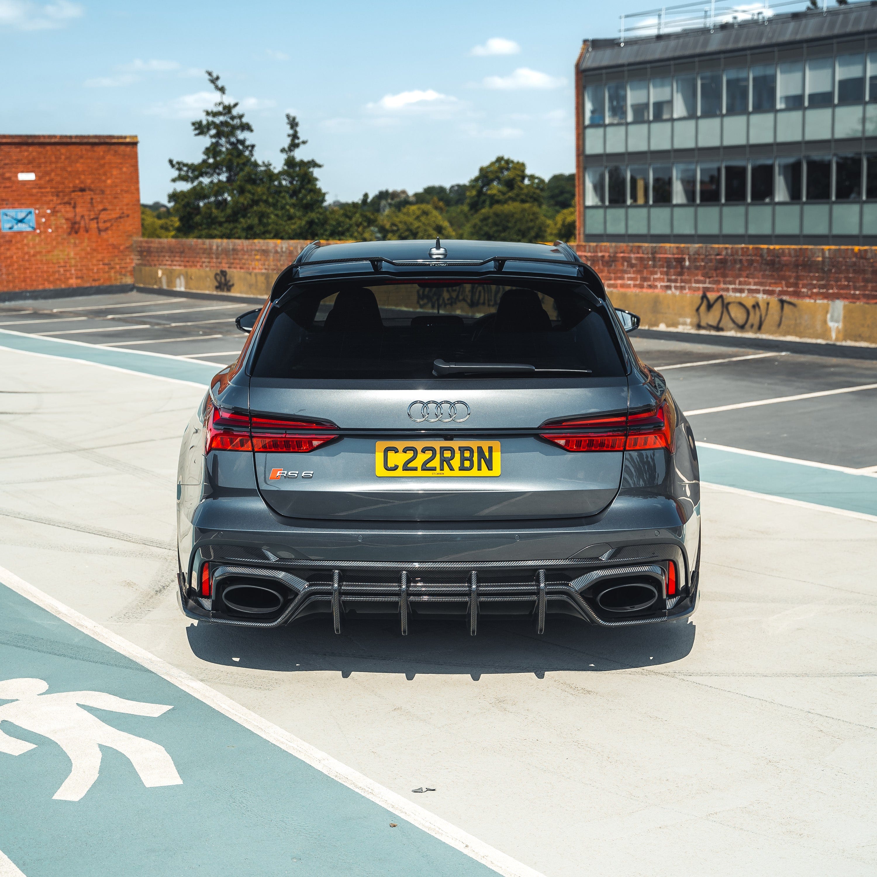 Audi RS6 C8 Avant full carbon fibre kit by CT Carbon, showing detailed carbon fibre components on the car.