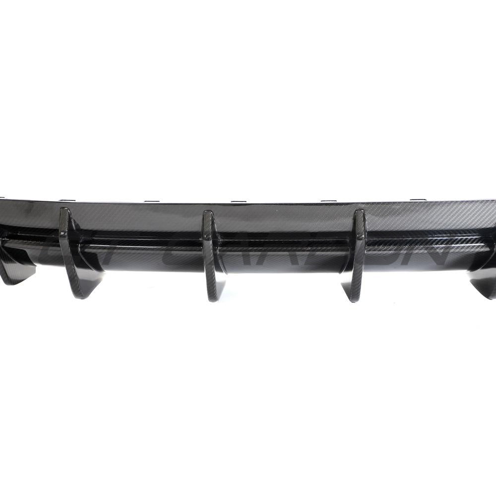 Carbon fiber diffuser for Audi RS6 and RS7 C8 models by CT Design, showcasing sleek black textured surface and aerodynamic design.