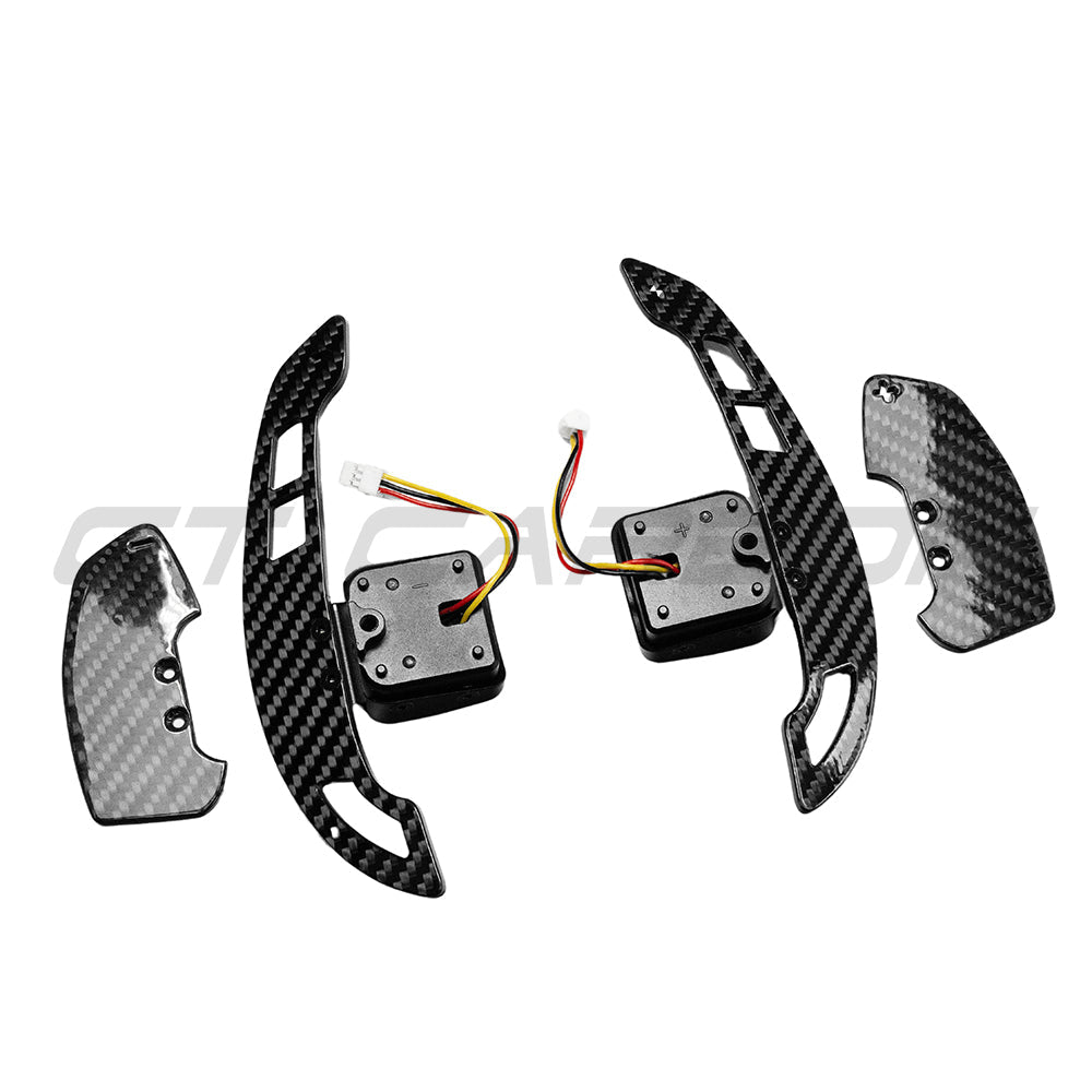 Carbon fiber magnetic shifter paddles for Audi A6, A7, A8, RS6, RS7 from CT Carbon, designed for 2019+ models.