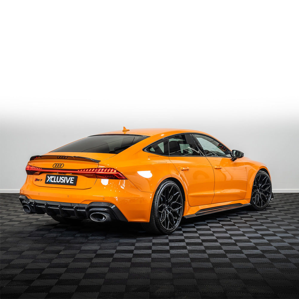 Carbon fibre spoiler for Audi RS7 C8 2019+ by CT Design, showcasing sleek, aerodynamic design on the car's rear.