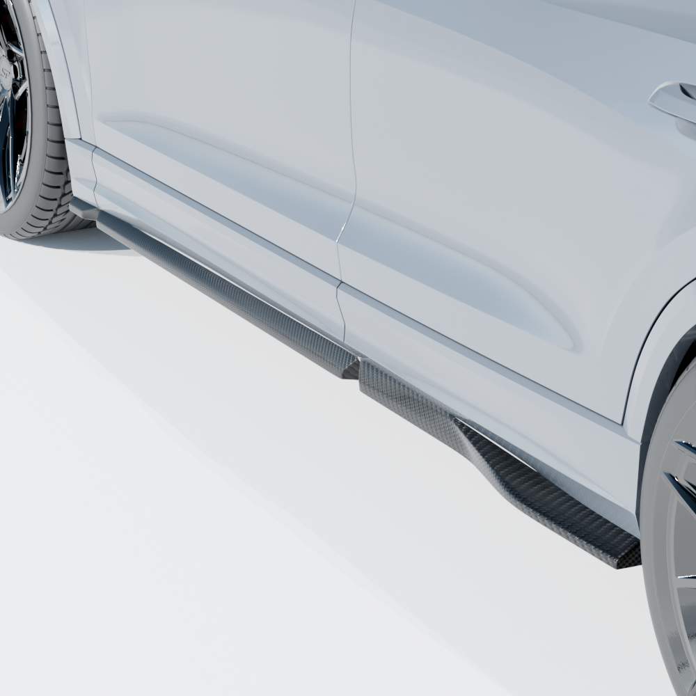 Audi RSQ8 2020+ carbon fibre side skirts by CT Carbon, showcasing sleek, lightweight automotive accessories for enhanced style.