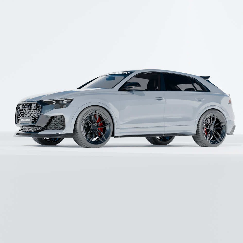 Audi RSQ8 2020+ carbon fibre side skirts by CT Carbon, showcasing sleek, lightweight side skirt design for sporty look.