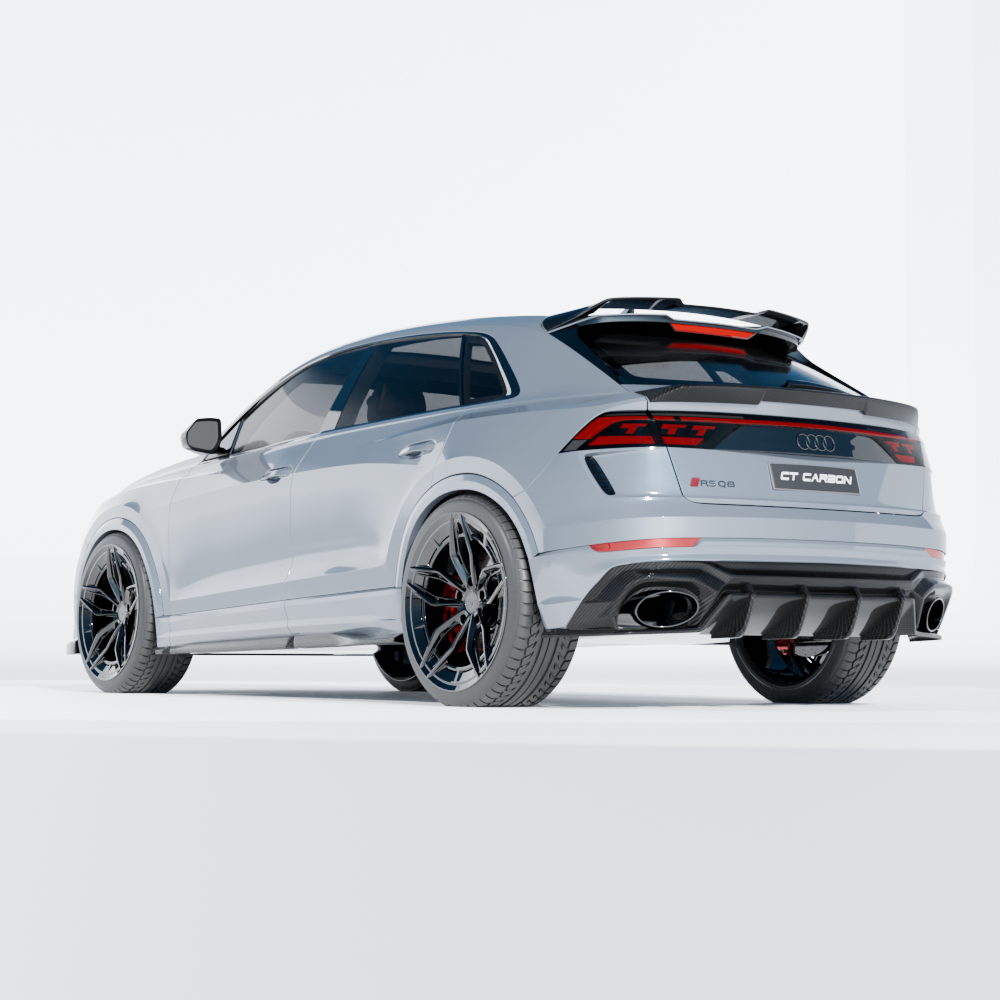 Audi RSQ8 2020+ carbon fibre side skirts by CT Design, featuring sleek, lightweight aerodynamic enhancements.