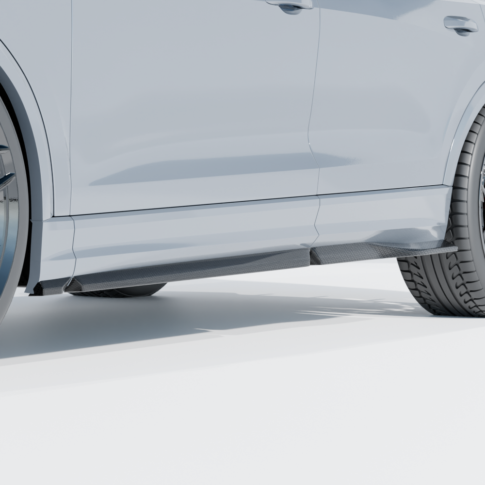 Audi RSQ8 2020+ carbon fibre side skirts by CT Carbon, featuring sleek, lightweight design for enhanced aerodynamics.
