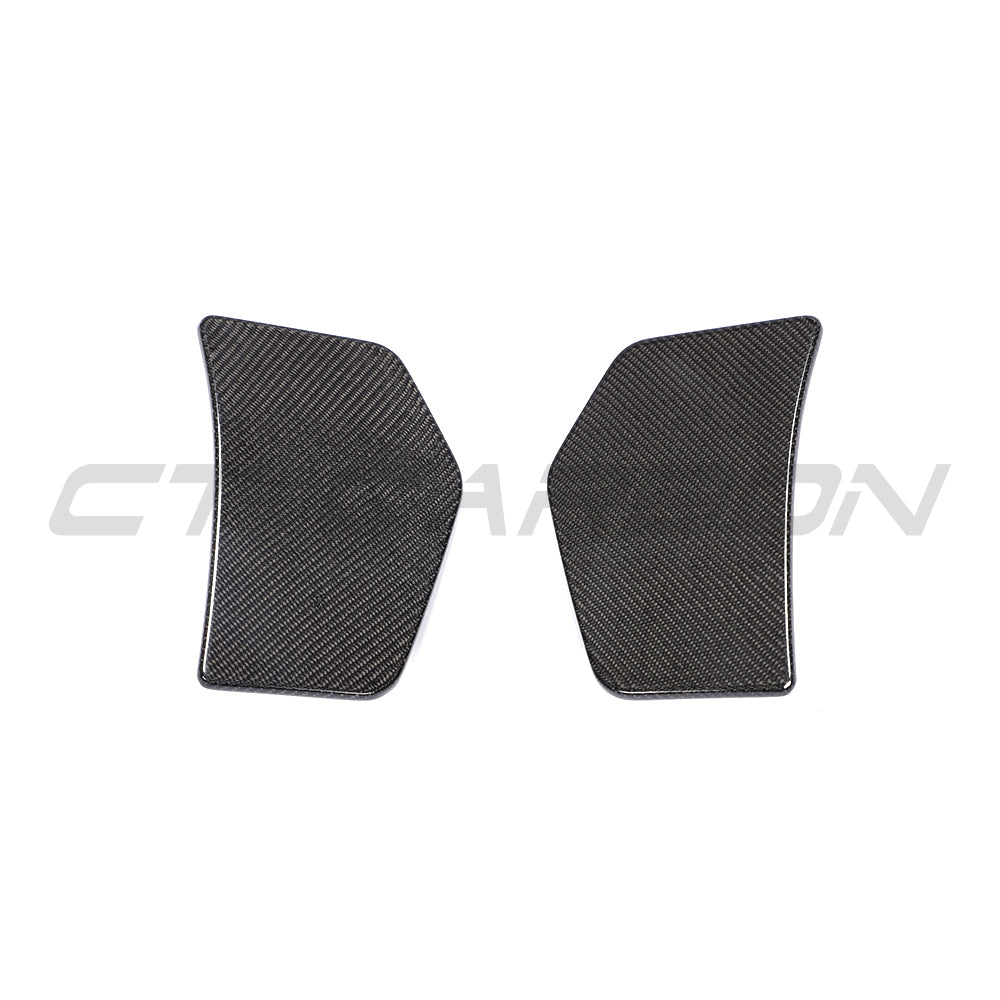 Carbon fiber rear bumper add-on for Audi TTRS Quattro MK3 2015-2018, shown on a sleek car with a close-up view.
