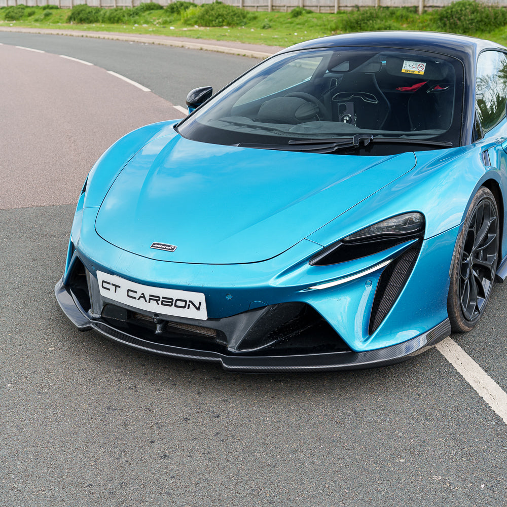 MCLAREN ARTURA full carbon fibre kit by CT Carbon, showing detailed exterior components on a sleek sports car.