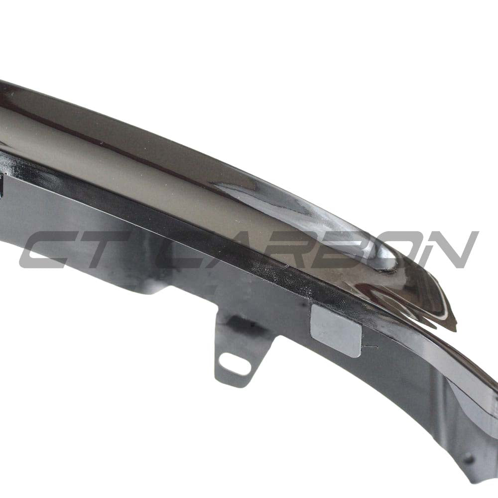 BMW 2 Series F22/F23 gloss black twin exhaust diffuser by CT Carbon, showcasing a sleek, aerodynamic upgrade for sporty styling.