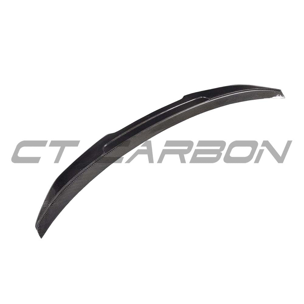 BMW M3 G80 G20 carbon fibre spoiler by CT Carbon, featuring a V6 design, mounted on the rear of a 2018+ BMW 3 Series.