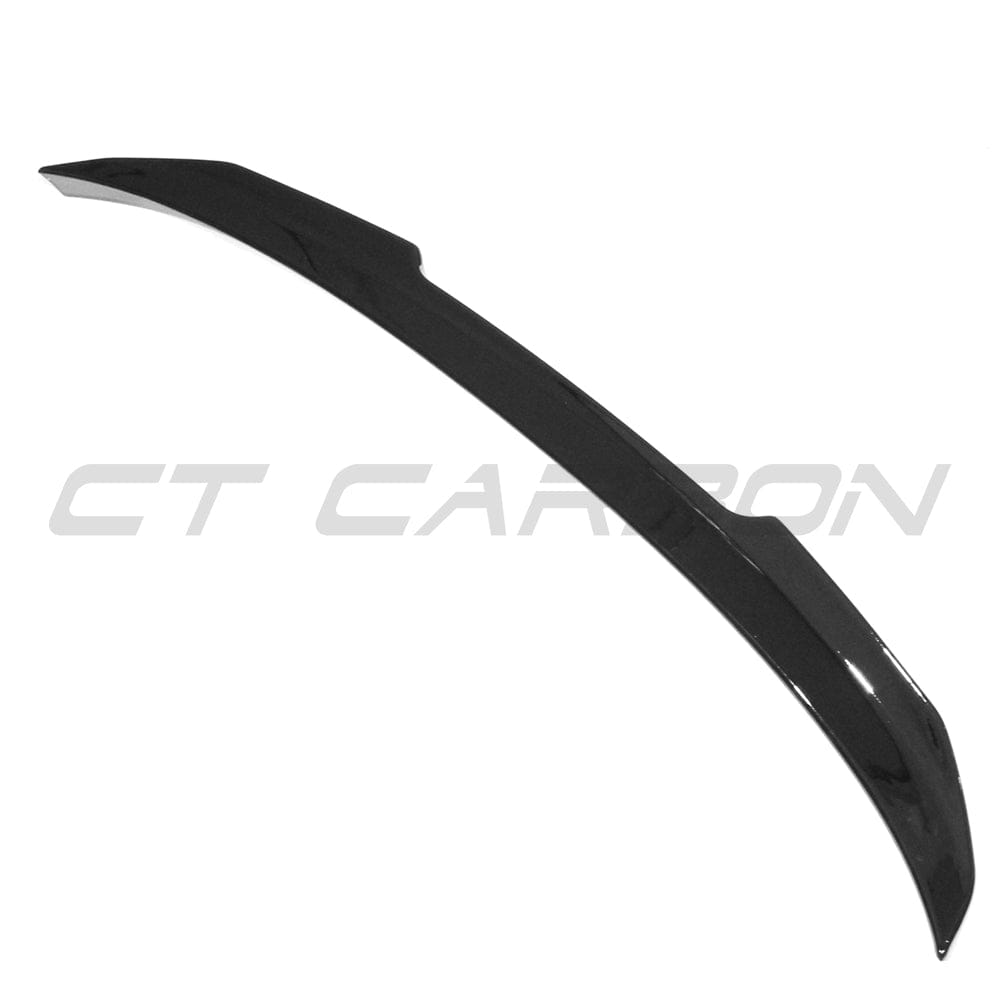 BMW 3 Series M3 G20 G80 gloss black spoiler by CT Carbon, showcasing a sleek, aerodynamic car accessory on a sporty vehicle.