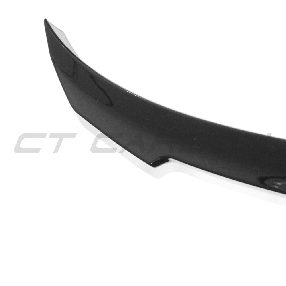 BMW 3 Series M3 G20 G80 gloss black spoiler by CT Carbon, featuring a sleek V2 design for sporty aerodynamic enhancement.