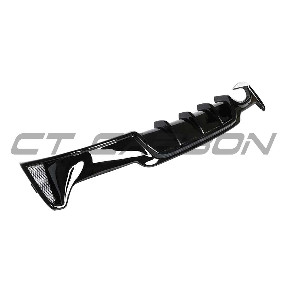 BMW 4 Series F36 2013-2020 CT Carbon gloss black full kit with twin exhaust, MP style, featuring black accents and carbon fiber details.