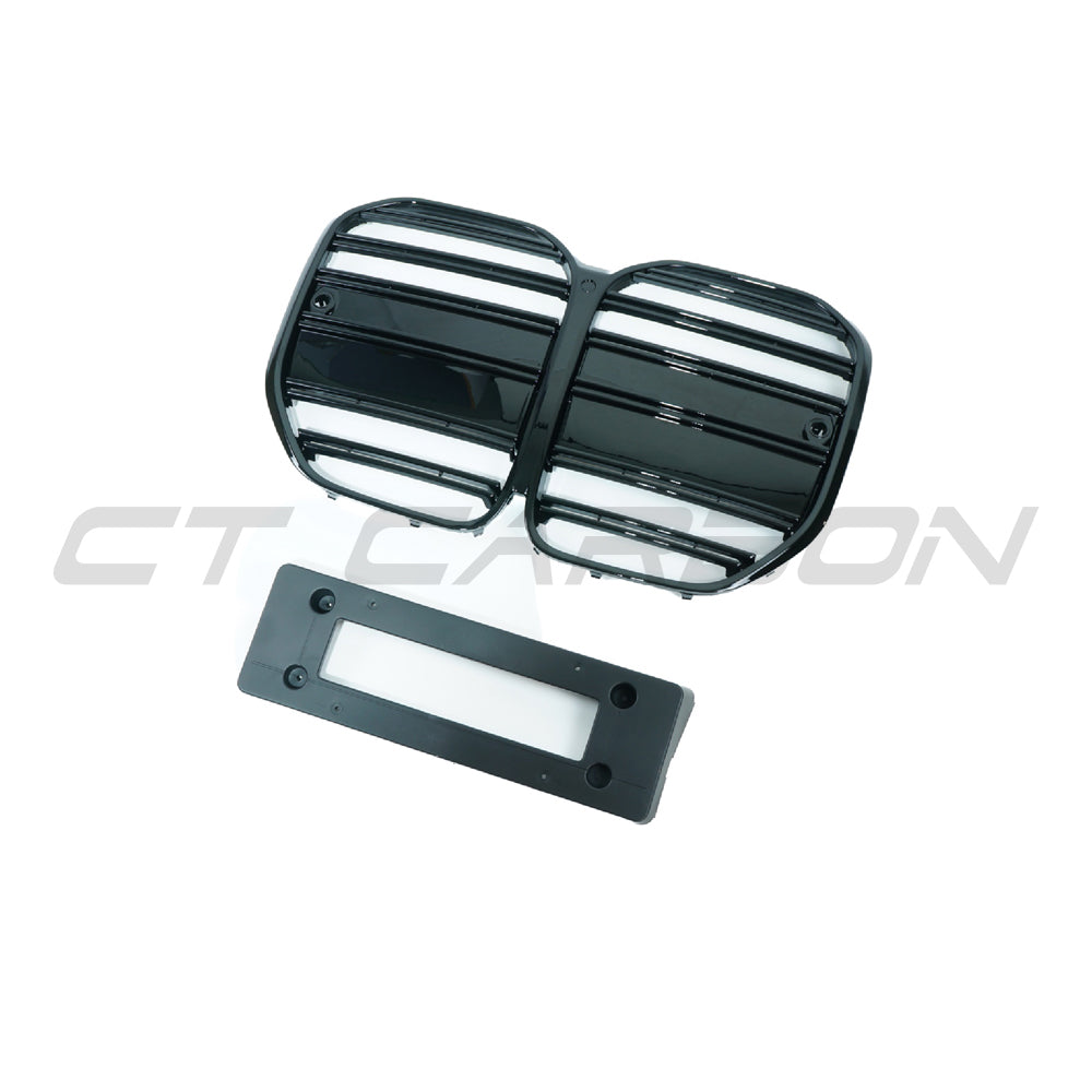 BMW 4 Series G22 G23 2020+ CT Carbon gloss black grille with GT-style design, front view showing the sleek, modern grille details.