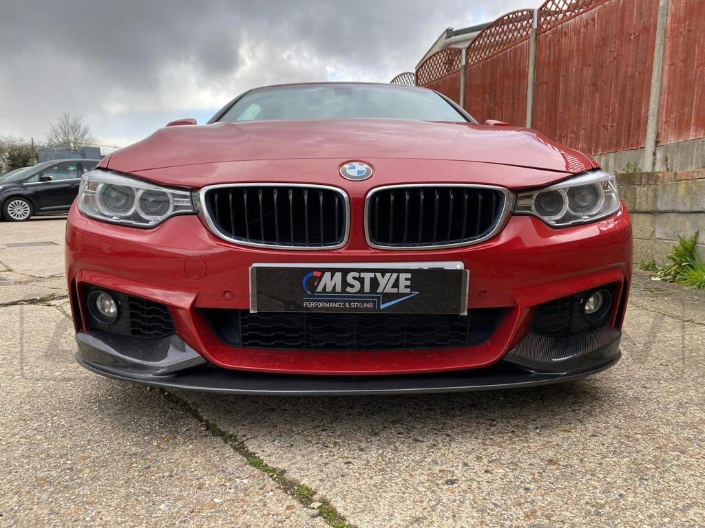 BMW F36 4 Series coupe with CT Carbon full carbon fibre kit and twin exhaust, showcasing sleek aerodynamic design and high-quality materials.