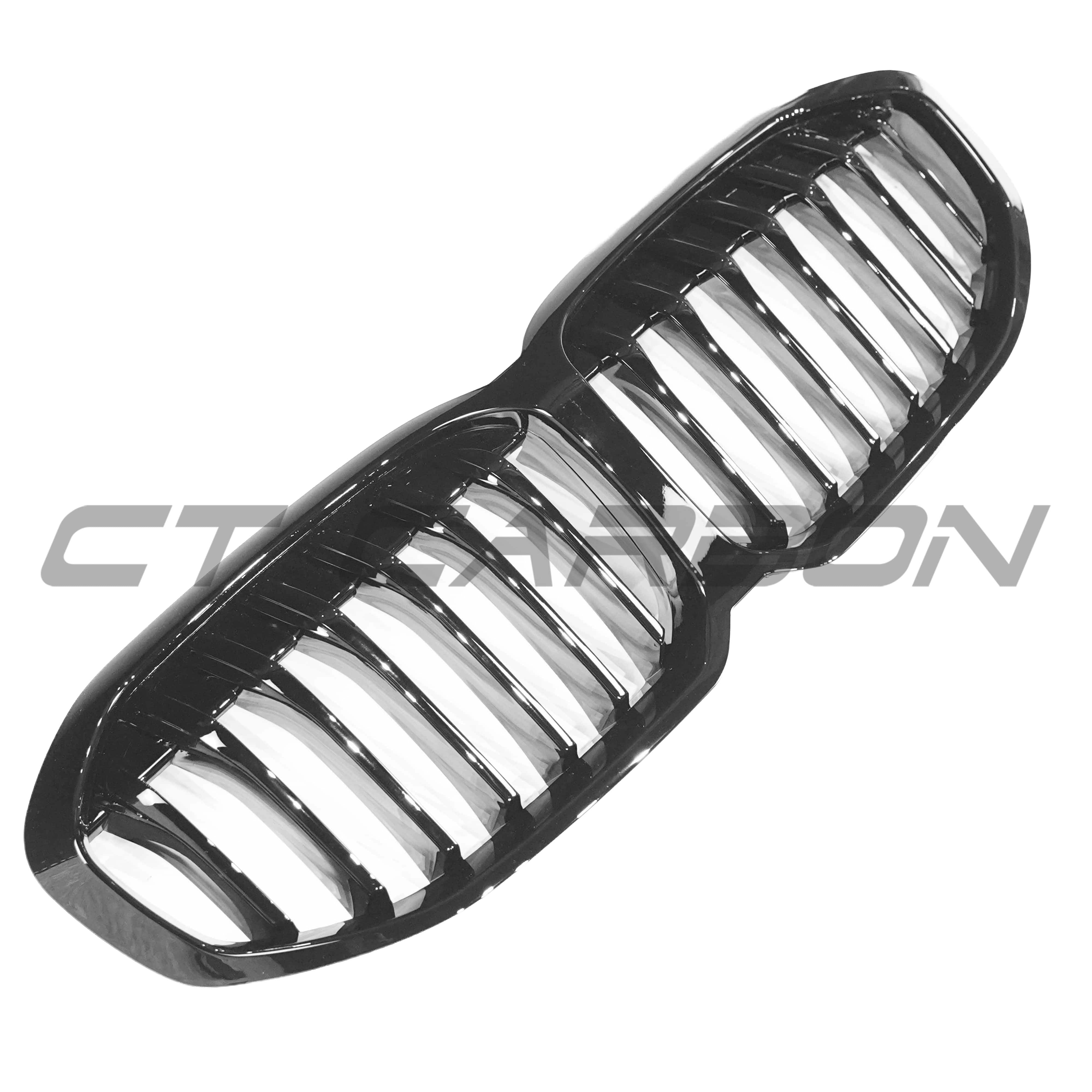 BMW F40 1 Series gloss black single slat grille by CT Carbon, showcasing the sleek, high-quality black grille design.