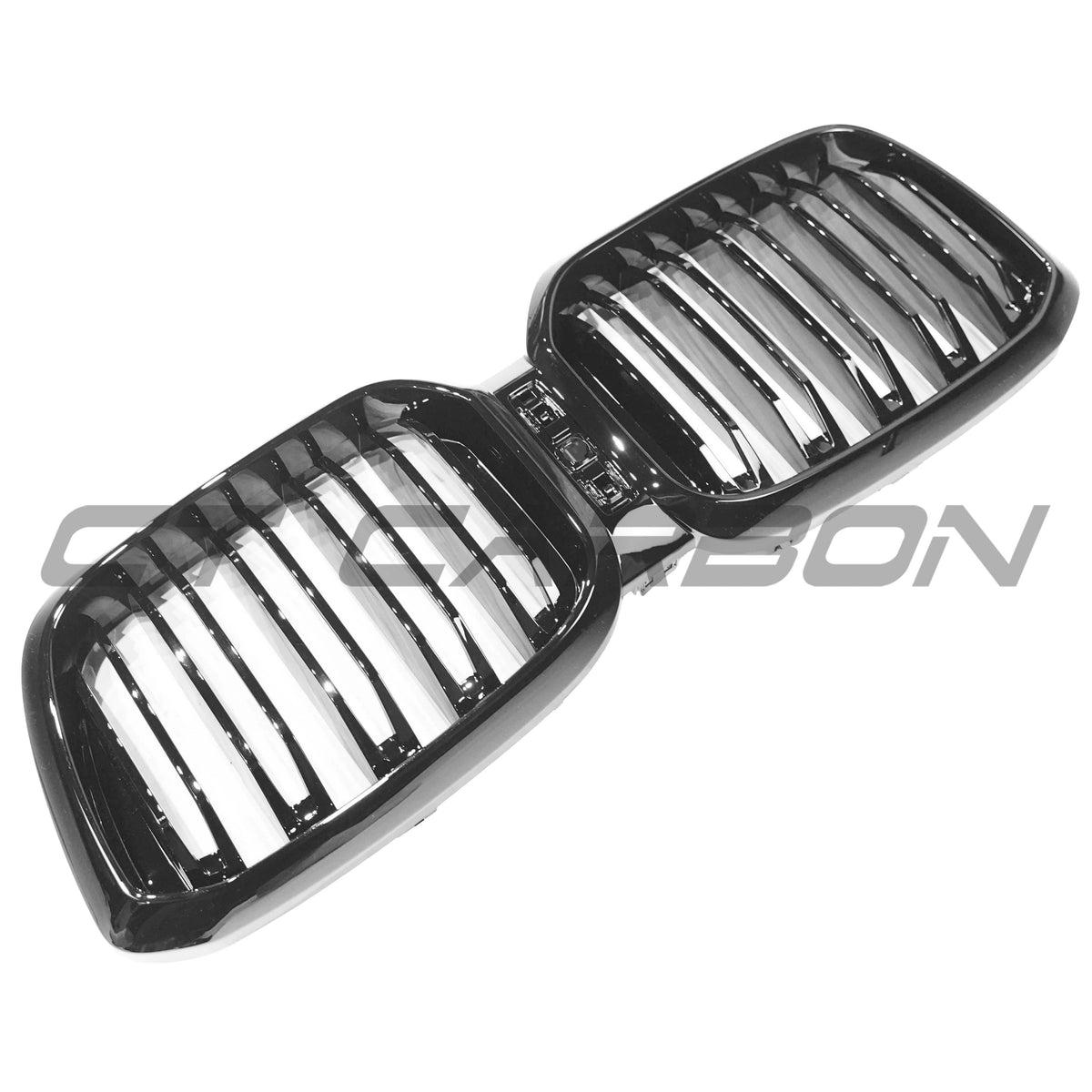 BMW G02 X4 and G01 X3 LCI 2021+ Black Double Slat Grille by CT Carbon, close-up of the sleek black grille design.
