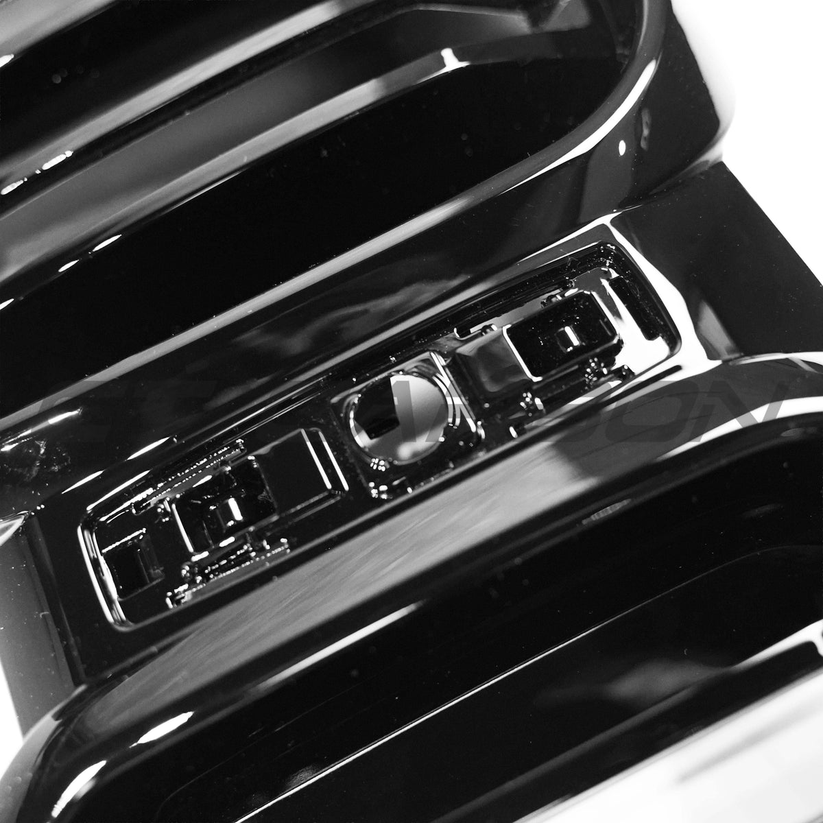BMW G02 X4 and G01 X3 LCI 2021+ double slat black grille by CT Carbon, close-up view of sleek black front grille.