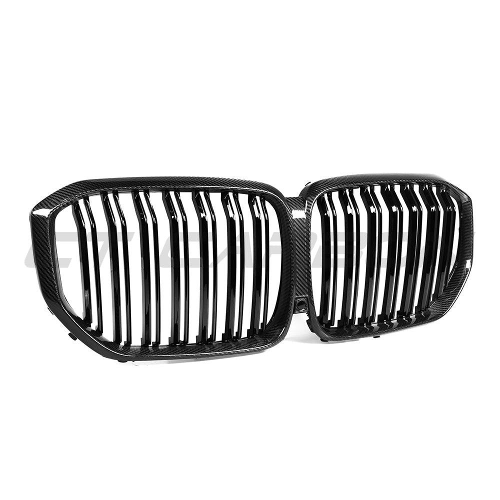 BMW G05 X5 LCI 2023+ CT Carbon full carbon fiber kit, including grille and exterior parts, on a white background.