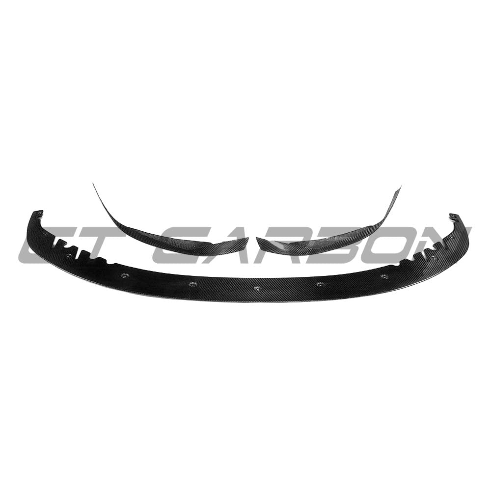 BMW G30 5 Series carbon fiber kit by CT Carbon, featuring sporty splitter in black with textured carbon fiber finish.
