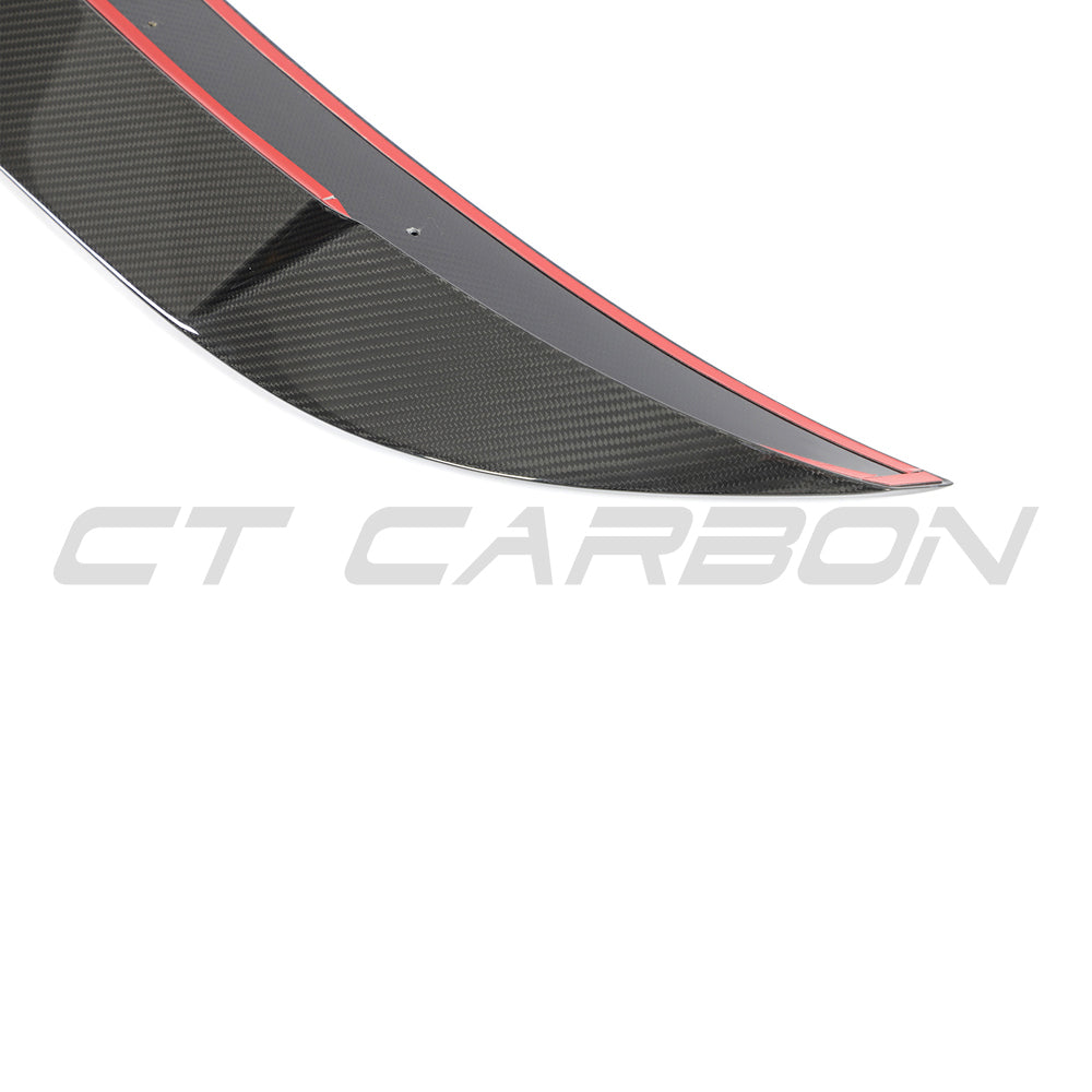 BMW G80 M3 and G20 3 Series carbon fibre spoiler by CT Carbon, showing sleek aerodynamic design on a sporty car.