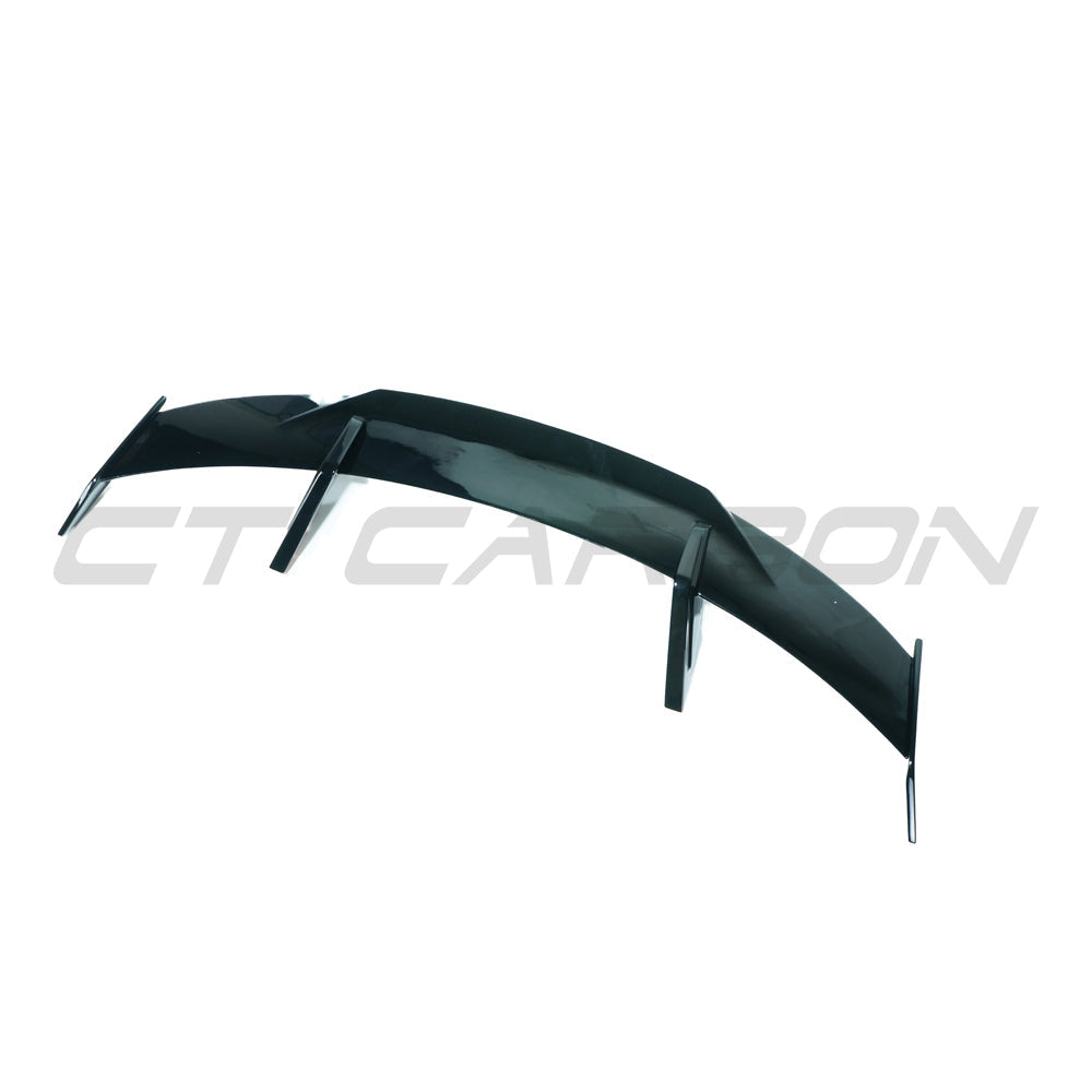 BMW G80 M3 and G82 M4 CT Carbon gloss black V1 spoiler with sleek MP style design, visible aerodynamic wing in the image.