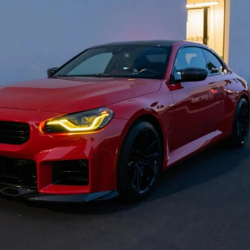 BMW G87 M2 yellow adaptive DRL module set by CT Carbon, featuring sleek design and advanced lighting technology for 2022+ models.