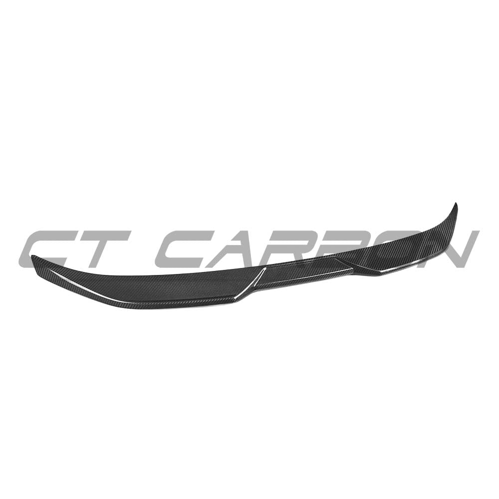 BMW G87 M2 and G42 2 Series carbon fibre spoiler by CT Carbon, V1 style, shown on the car's rear with a sleek, aerodynamic design.