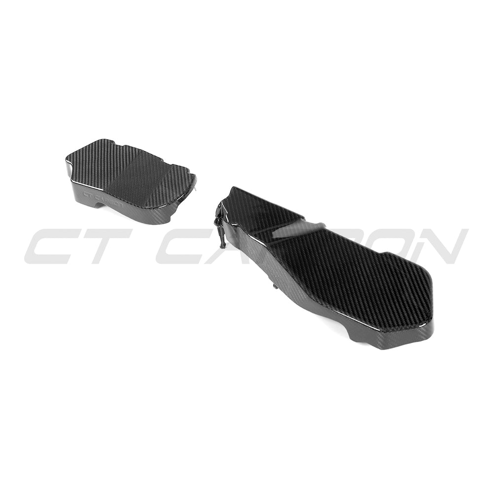 BMW G90 G99 M5 2024 carbon fibre engine bay covers by CT Carbon, showcasing sleek, lightweight engine bay accessories.