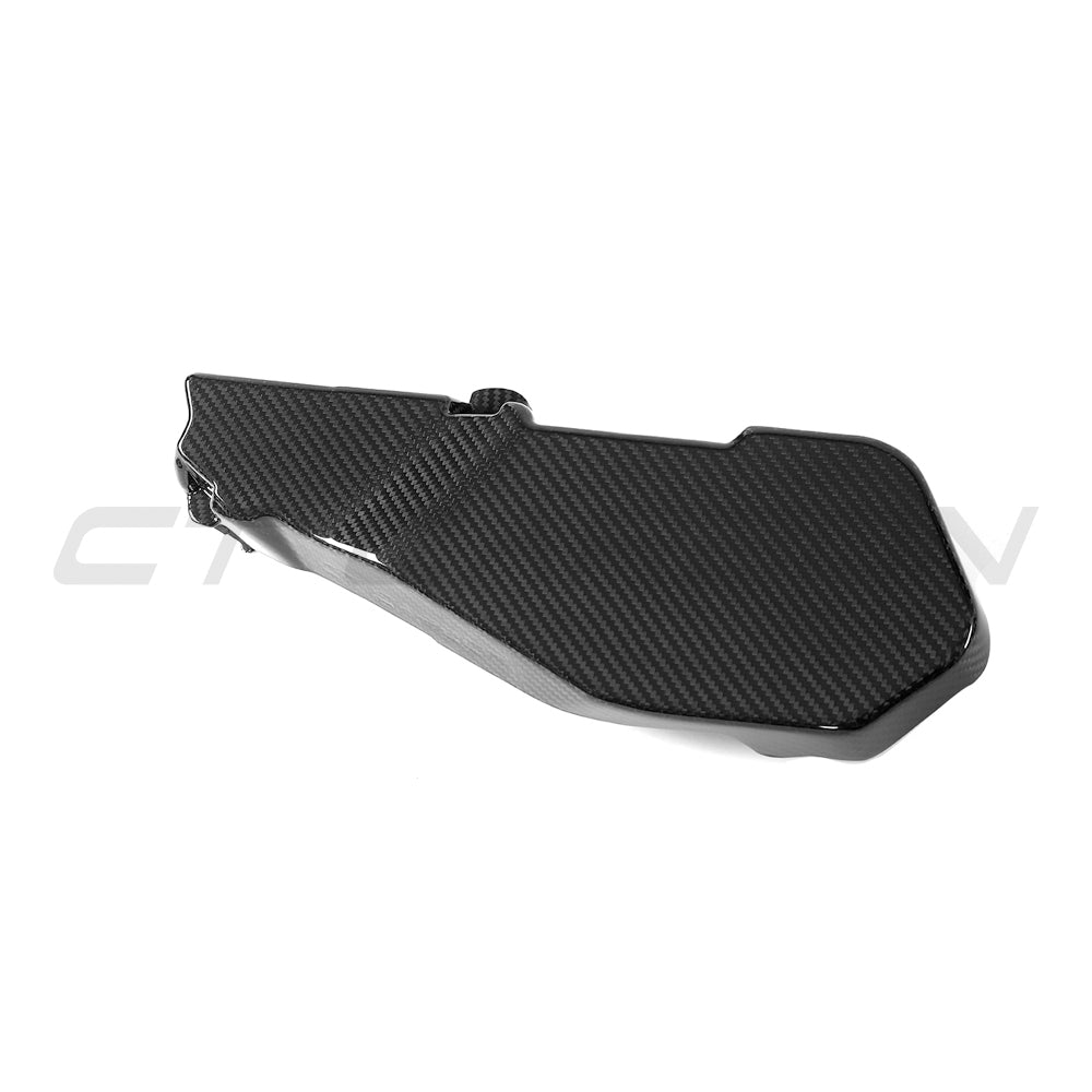 BMW G90 G99 M5 2024 carbon fibre engine bay covers by CT Carbon, showcasing sleek, lightweight engine bay accessory details.