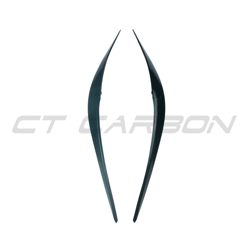BMW M2 F87 and F22 2 Series Gloss Black Eyelid and Eyebrows accessory by CT Carbon, showing sleek, custom automotive styling parts.