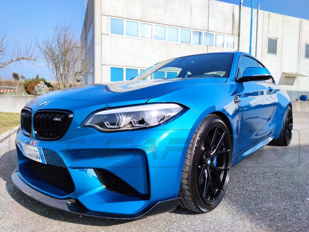 BMW M2 F87 N55 CT Carbon OG carbon fibre splitter, V4 style, showcasing the sleek design and high-quality finish