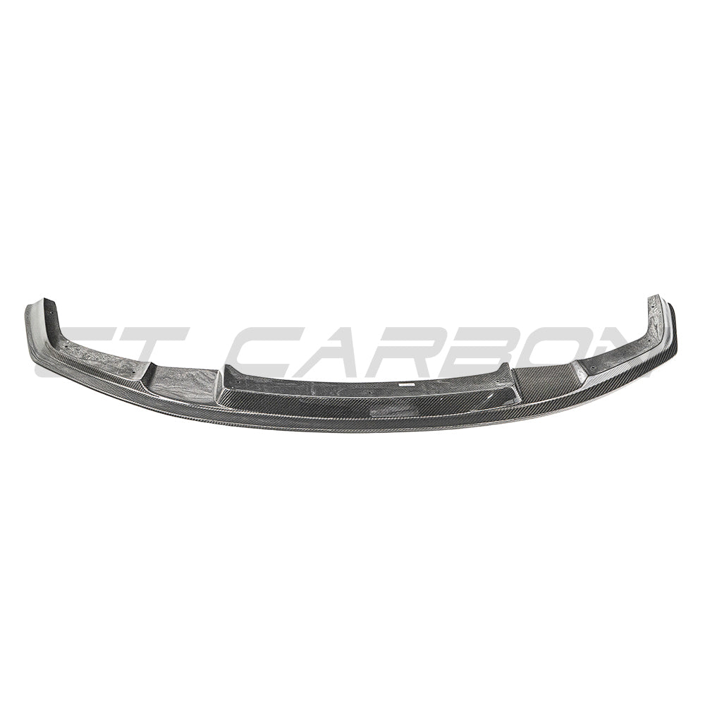 BMW M2 F87 N55 carbon fibre splitter by CT Carbon, V8 style, showcasing the sleek, lightweight aerodynamic enhancement.
