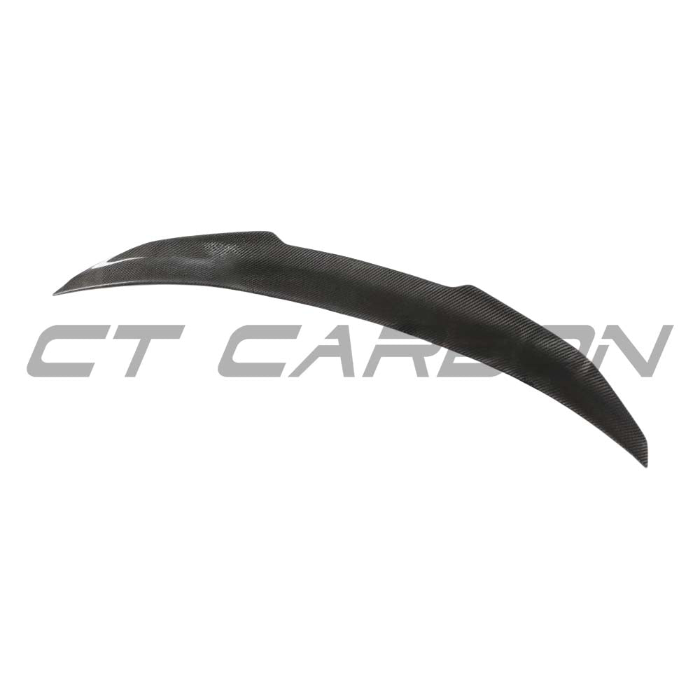BMW M2 F87 M2C F22 carbon fibre ducktail spoiler by CT Carbon, showcasing sleek, aerodynamic design on a sporty coupe.