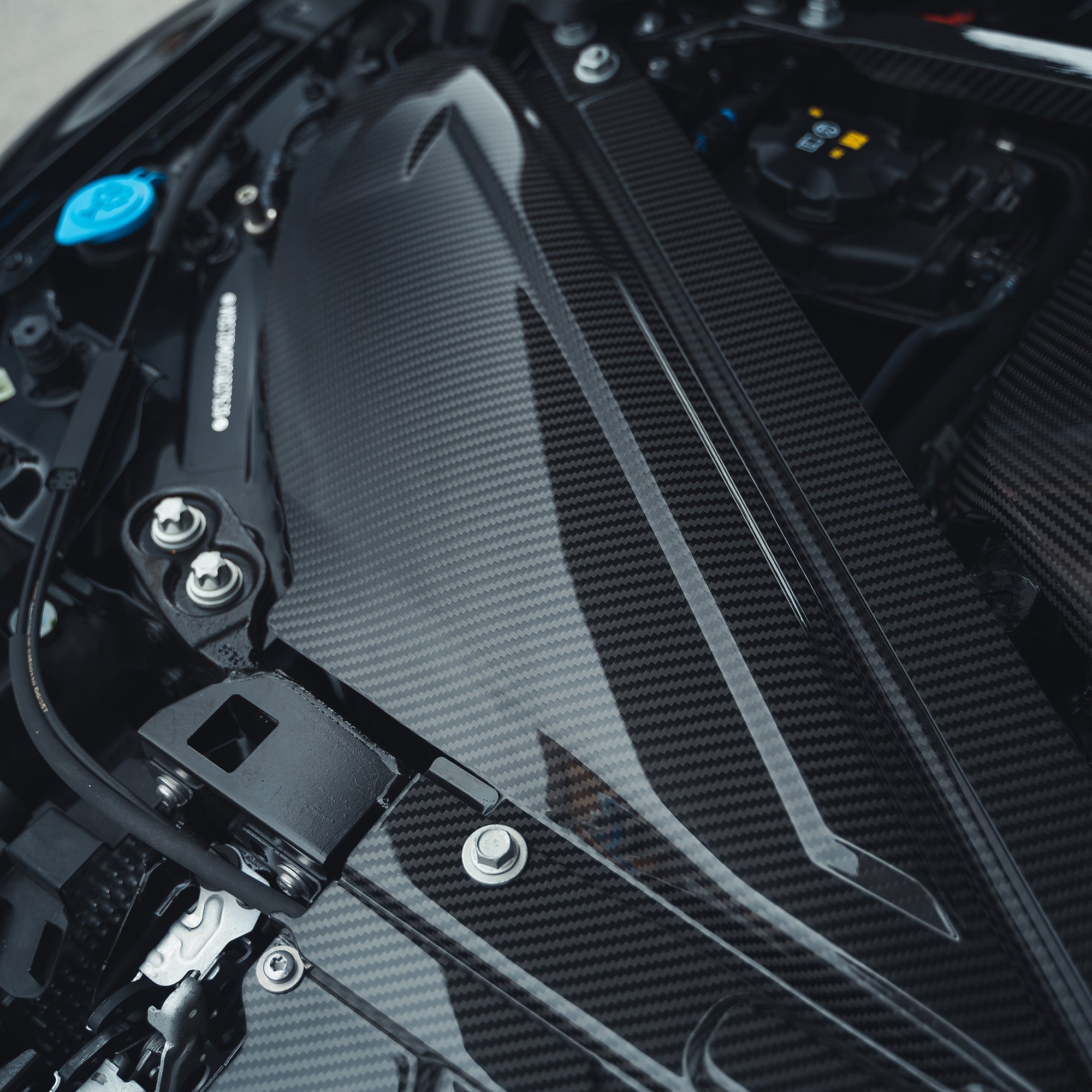 BMW M2, M3, M4 G87, G80, G81, G82, G83 Carbon Fibre Engine Dress Up Kit by CT Carbon, showing the sleek carbon fibre components.
