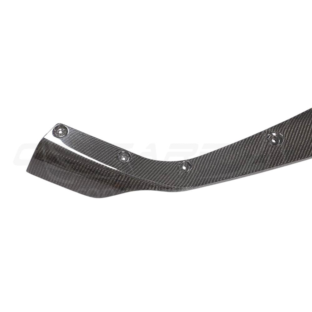 BMW M2C F87 carbon fiber splitter by CT Carbon, V4 version, showing the sleek, lightweight aerodynamic splitter on the car.