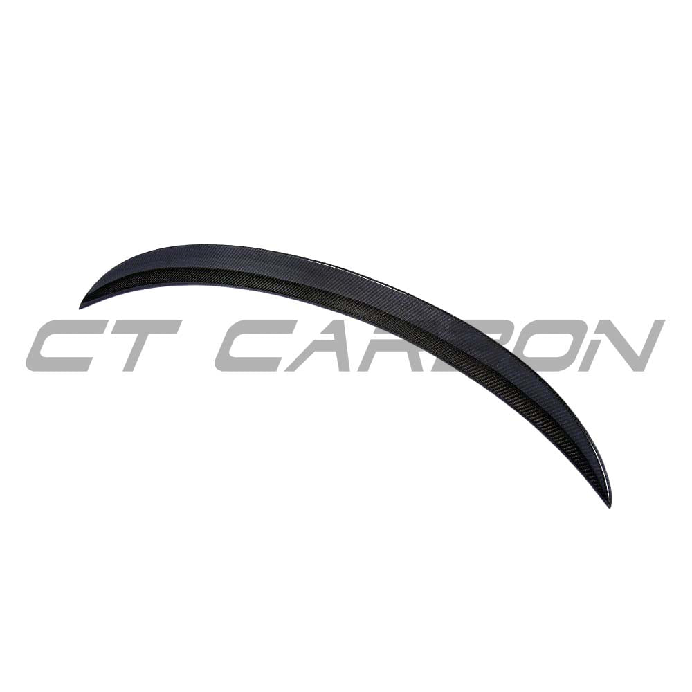BMW M3 and 3 Series E90 carbon fibre spoiler by CT Carbon, showing the sleek, aerodynamic V2 spoiler design on the car.