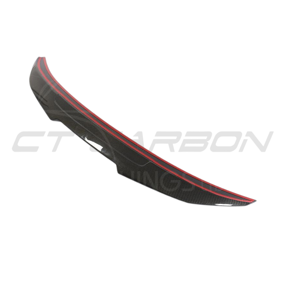 BMW F30 3 Series 2011-2019 CT Carbon full carbon fibre kit with sporty spoiler and ducktail style, designed for enhanced aerodynamics.