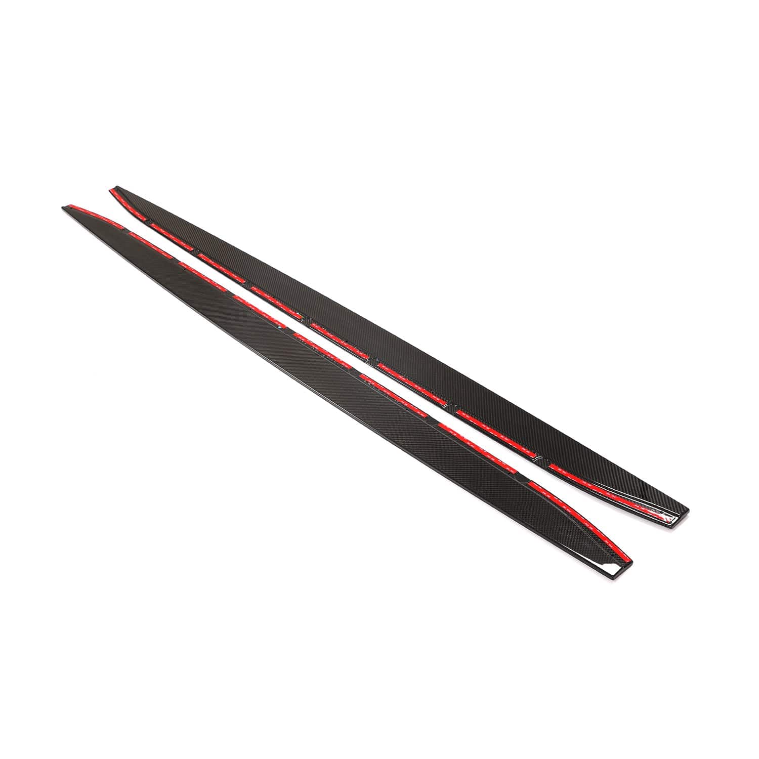 BMW M3 G80 G81 carbon fibre side skirt extensions by CT Carbon, showcasing sleek, lightweight aerodynamic design.