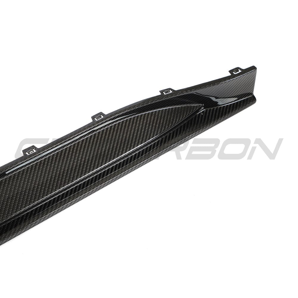 BMW M3 G80 G81 carbon fibre side skirt replacement by CT Carbon, showing the sleek, detailed design of the V2 side skirt.