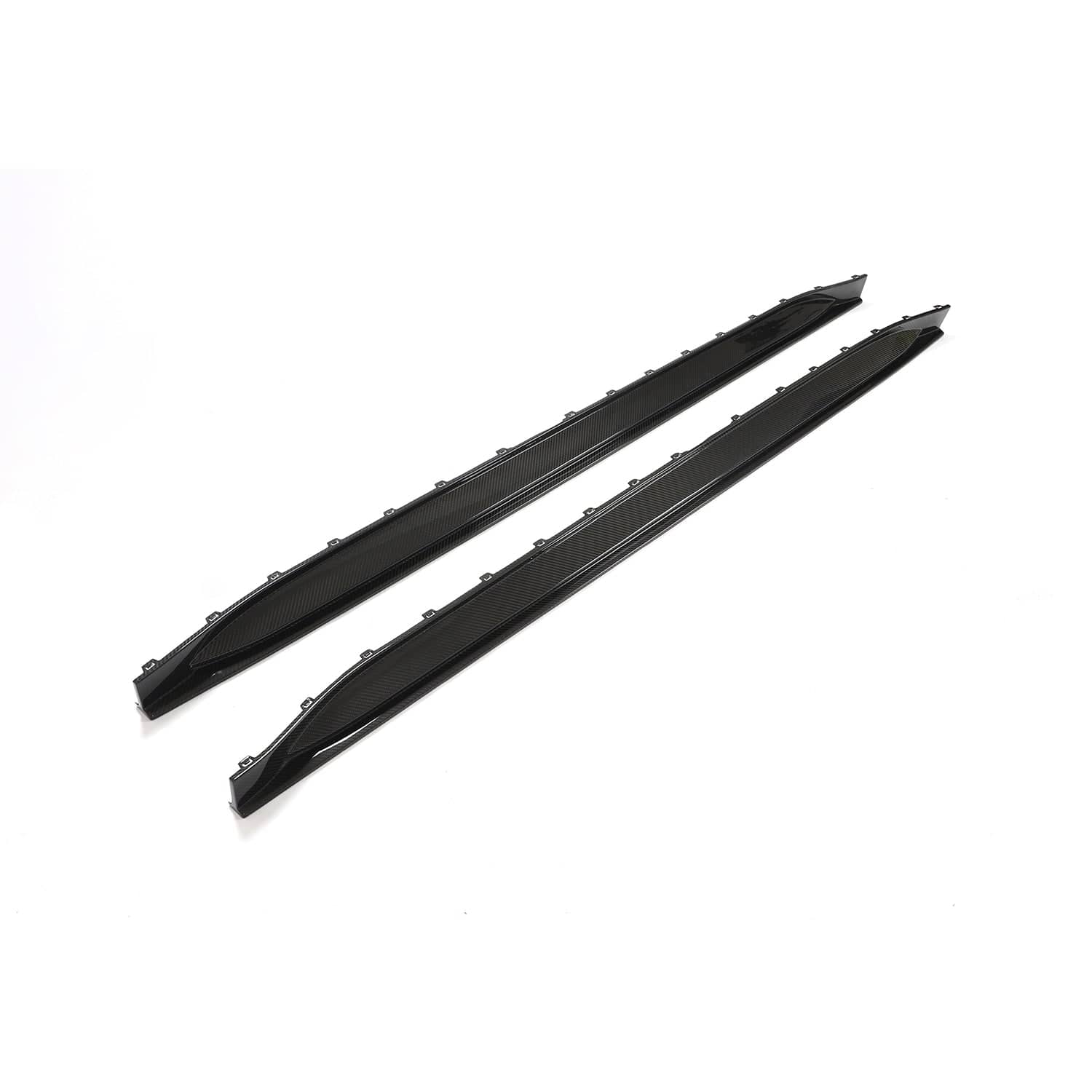 BMW M3 G80 G81 carbon fibre side skirt replacement by CT Carbon, V2, showing sleek, lightweight aerodynamic design.